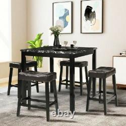 5pc Transitional Black Faux Marble Finish Counter Height Dining Table Chair Set