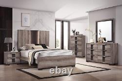 6Pc Beautiful Master Bedroom Suite in Gray/Black Finish King Sleek Bed Set