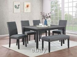 6 Pc Grey Fabric & Black Finish Dining Table Chairs Dining Room Furniture Set