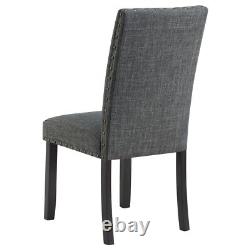 6 Pc Grey Fabric & Black Finish Dining Table Chairs Dining Room Furniture Set
