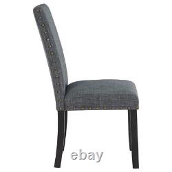 6 Pc Grey Fabric & Black Finish Dining Table Chairs Dining Room Furniture Set