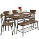 6-piece Home Dining Set Modern Wood & Steel Storage Racks Table Bench & 4 Chairs