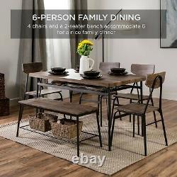 6-Piece Home Dining Set Modern Wood & Steel Storage Racks Table Bench & 4 Chairs