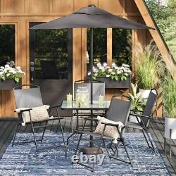 6pc Black-finish steel Patio Dining Set with Umbrella, Outdoor Furniture Set