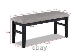 6pc Dining Room Set Rectangular Table Chair Bench Wooden Black Finish Furniture