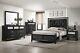 6pc Modern Black Finish Faux Crystal Tufted King Size Panel Wooden Bedroom Set
