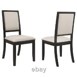 7 Pc Classic Modern Black Finish With Cream Upholstery Dining Table & Chairs Set
