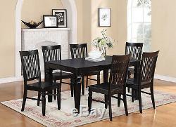 7pc set rectangular dinette dining table with 6 wood seat chairs in black finish