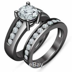 925 Silver Round-Cut Diamond Bridal Set Engagement Ring 14k Black Gold Finish