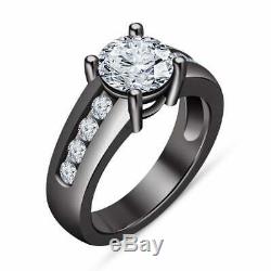 925 Silver Round-Cut Diamond Bridal Set Engagement Ring 14k Black Gold Finish