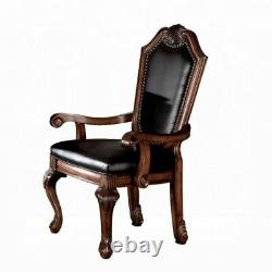 ACME Chateau de Ville Black PU Cushion Arm Chair, Cherry Finish, Set of 2