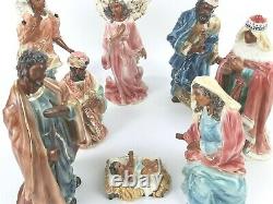 African American Black Christmas Nativity Set 8 Pc ethnic faith pearl finish NEW