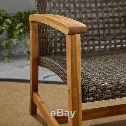 Alyssa Outdoor 3 Piece Wood and Wicker Club Chairs and Side Table Set