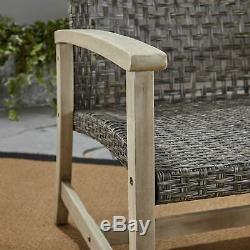 Alyssa Outdoor 3 Piece Wood and Wicker Club Chairs and Side Table Set