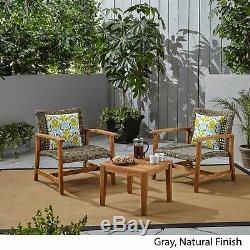 Alyssa Outdoor 3 Piece Wood and Wicker Club Chairs and Side Table Set