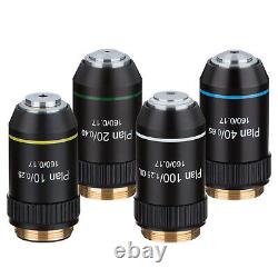 AmScope PAX-B Plan Objective Lens Set 10X 20X 40X 100X with Black Finish