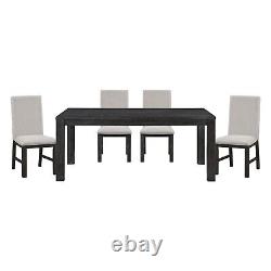 Antique Black Finish Modern 5pc Dining Set Table and 4 Upholstered Dining Chairs