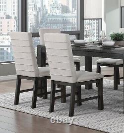 Antique Black Finish Modern 5pc Dining Set Table and 4 Upholstered Dining Chairs