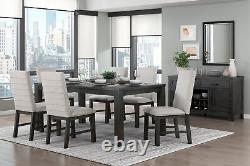 Antique Black Finish Modern 7pc Dining Set Rectangular Table and 6 Upholstered C