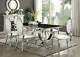 Art Deco Chrome Finish Dining Room Rectangular Black Glass Table Chairs Set Ic73