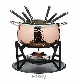 Artesa Fondue Set with Hammered Copper Finish in Gift Box, Stainless Steel, 6