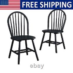 Autumn Lane Windsor Solid Wood Dining Chairs Armless Durable Set 2 Black Finish