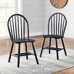 Autumn Lane Windsor Solid Wood Dining Chairs Armless Durable Set 2 Black Finish