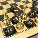 Brass Metal Gold & Black Chrome Staunton Chess Set 15 Walnut Maple Finish Board