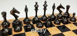 BRASS METAL GOLD & BLACK CHROME STAUNTON Chess Set 15 WALNUT MAPLE FINISH BOARD