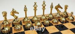 BRASS METAL GOLD & BLACK CHROME STAUNTON Chess Set 15 WALNUT MAPLE FINISH BOARD