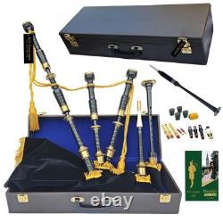 Bagpipes in Black Finish with Engraved Mounts Complete Set with Accessories an