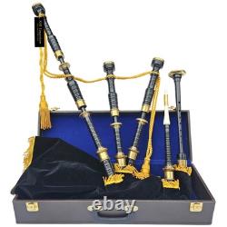 Bagpipes in Black Finish with Engraved Mounts Complete Set with Accessories an