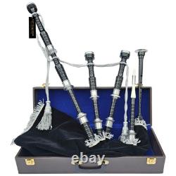 Bagpipes in Black Finish with Engraved Mounts Complete Set with Accessories an