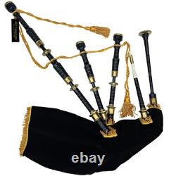 Bagpipes in Black Finish with Engraved Mounts Complete Set with Accessories an