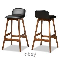 Baxton Studio Black Upholstered and Brown Finished Wood 2-Piece Bar Stool Set