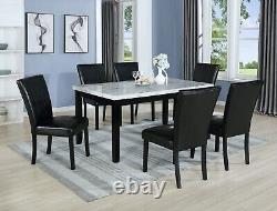 Beautiful 7pc Black Finish Dining Set Faux Marble Table Top Wooden Furniture