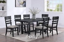 Beautiful 7pc Dining Room Set Rectangular Table Chair Black Finish Furniture