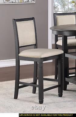 Beautiful Black Finish Wooden Counter Height Chairs 2pcs Set Beige Color