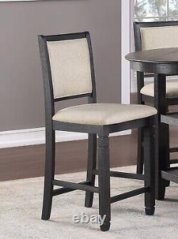 Beautiful Black Finish Wooden Counter Height Chairs 2pcs Set Beige Color