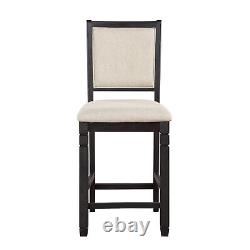 Beautiful Black Finish Wooden Counter Height Chairs 2pcs Set Beige Color