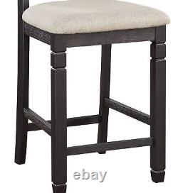 Beautiful Black Finish Wooden Counter Height Chairs 2pcs Set Beige Color