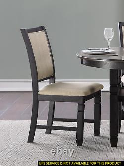 Beautiful Black Finish Wooden Side Chairs 2pcs Set Beige Color Textured Fabric