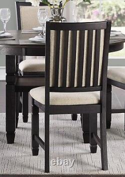 Beautiful Black Finish Wooden Side Chairs 2pcs Set Beige Color Textured Fabric