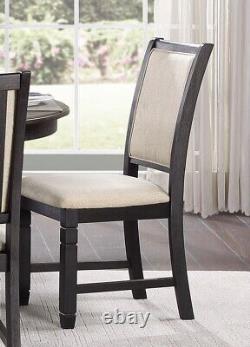 Beautiful Black Finish Wooden Side Chairs 2pcs Set Beige Color Textured Fabric