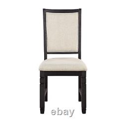 Beautiful Black Finish Wooden Side Chairs 2pcs Set Beige Color Textured Fabric