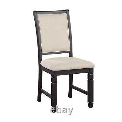 Beautiful Black Finish Wooden Side Chairs 2pcs Set Beige Color Textured Fabric