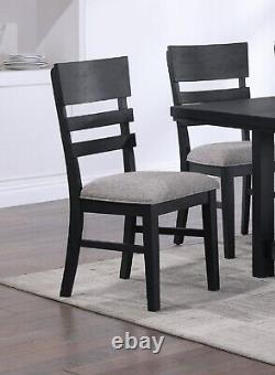 Beautiful Dining Chair 4pc Set Gray Fabric Upholstered Black Finish Ladder Back