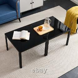 Black Coffee Table Set of 2, Living Room Square Table with Tempered Glass Finish