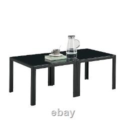 Black Coffee Table Set of 2, Living Room Square Table with Tempered Glass Finish