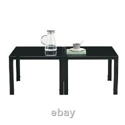 Black Coffee Table Set of 2, Living Room Square Table with Tempered Glass Finish